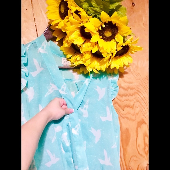 Mint Humming Bird Ruffle + Ribbon Tie Tank M - Picture 2 of 6